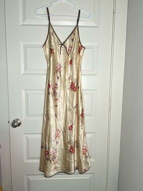 Jones New York Cream Floral Slip Dress with Brown Trim